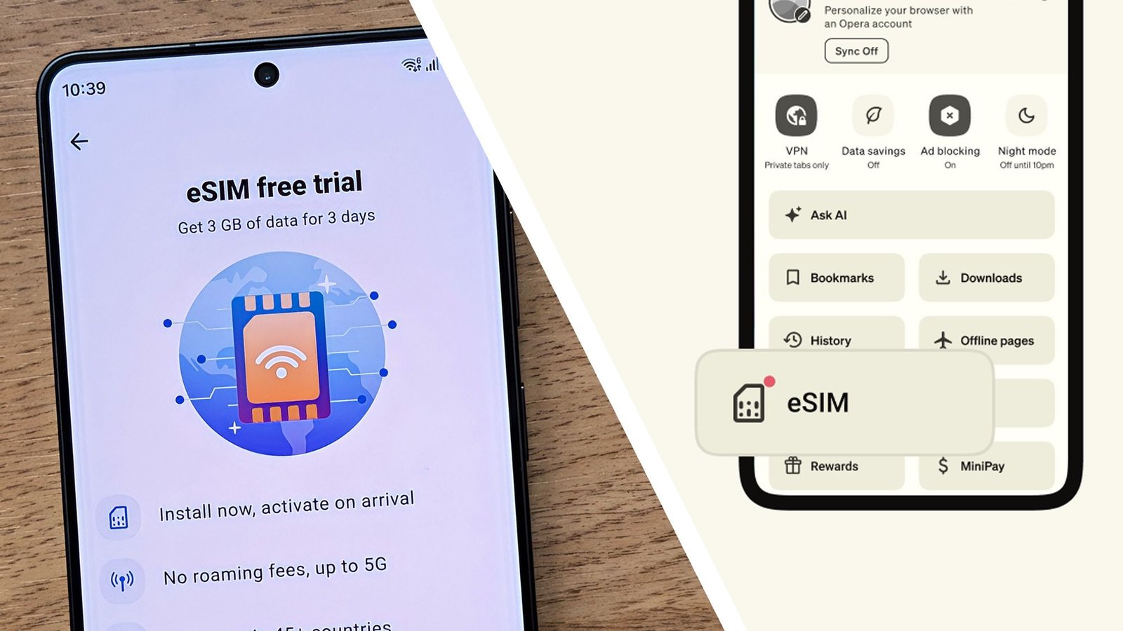 Free 3GB travel eSIM Opera browser